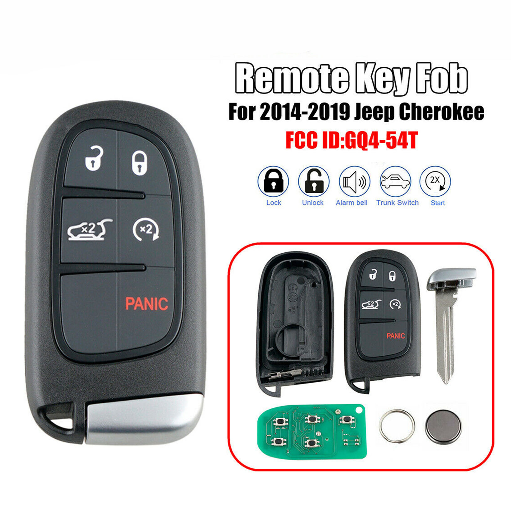 Replacement for 2014-2019 Jeep Cherokee Remote Fobik Key GQ4-54T 433MHz 4A