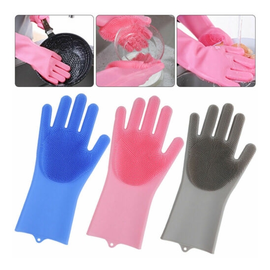 UK Magic Silicone Rubber Dish Washing Gloves 2 in 1 Scrubber Cleaning Scrubbing