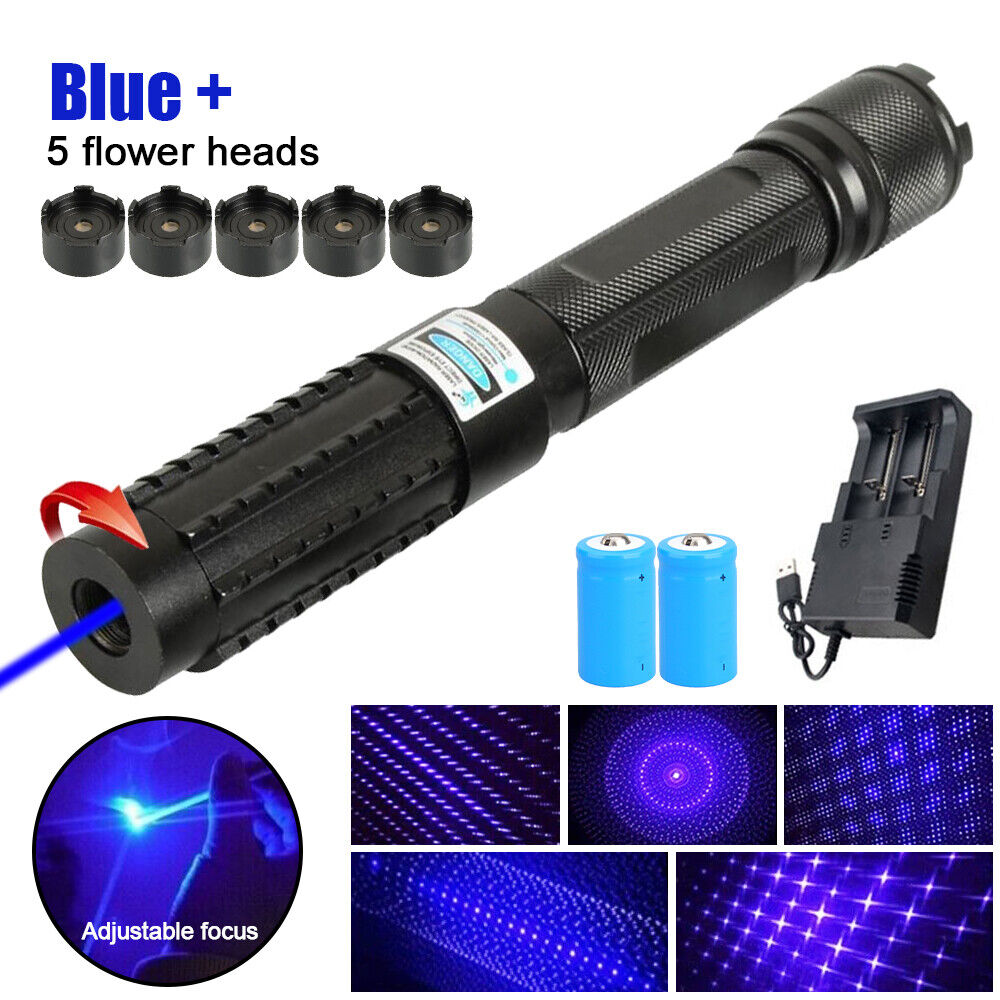 8000M Blue Burning Laser Pointer High Power Adjustable Visible Beam Dot  Light US