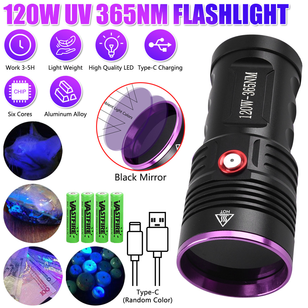 High Power 120W 365nm Black Light UV Flashlight HIGH
