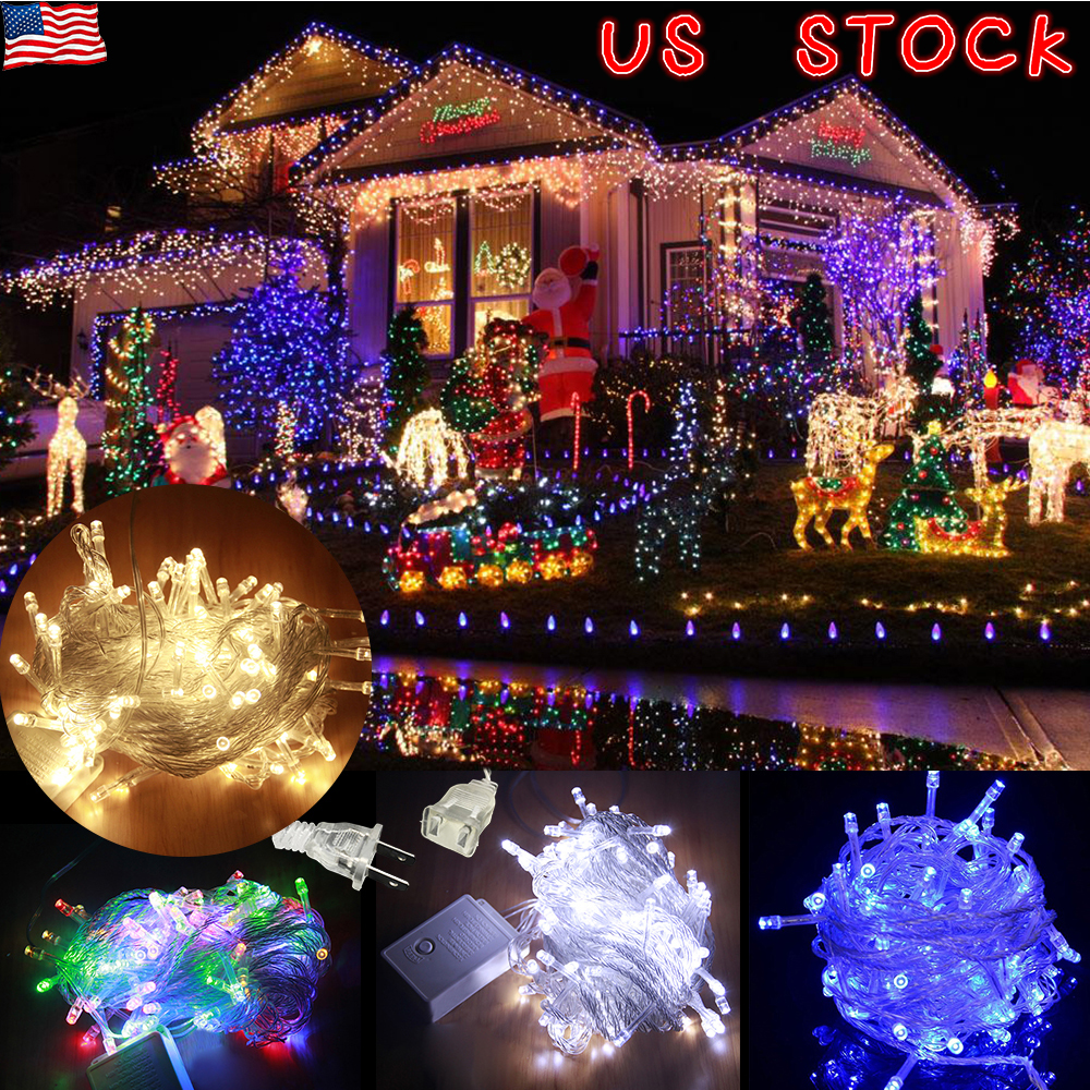 10M 100LED Mains Plug In String Fairy Lights 8 Function Garden Xmas ...