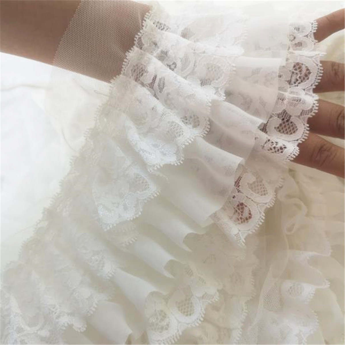 50cm Chiffon Ruffle Tiered Lace Trim Pleat Ribbon Dress Hemline Fabric ...