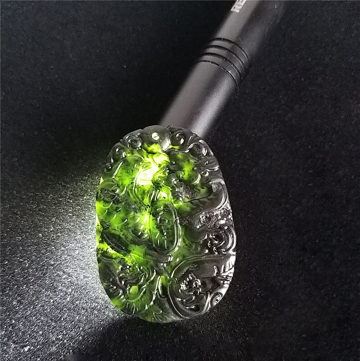 Black Green Jade Carved Dragon Phoenix Necklace Pendant Natural Jewelry