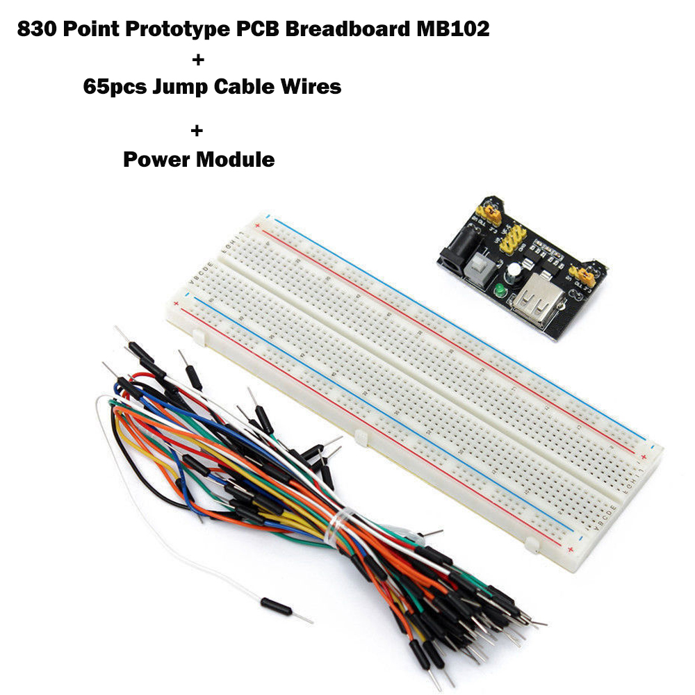 830 Point Prototype PCB Breadboard MB102 65pcs Jump Cable Wires