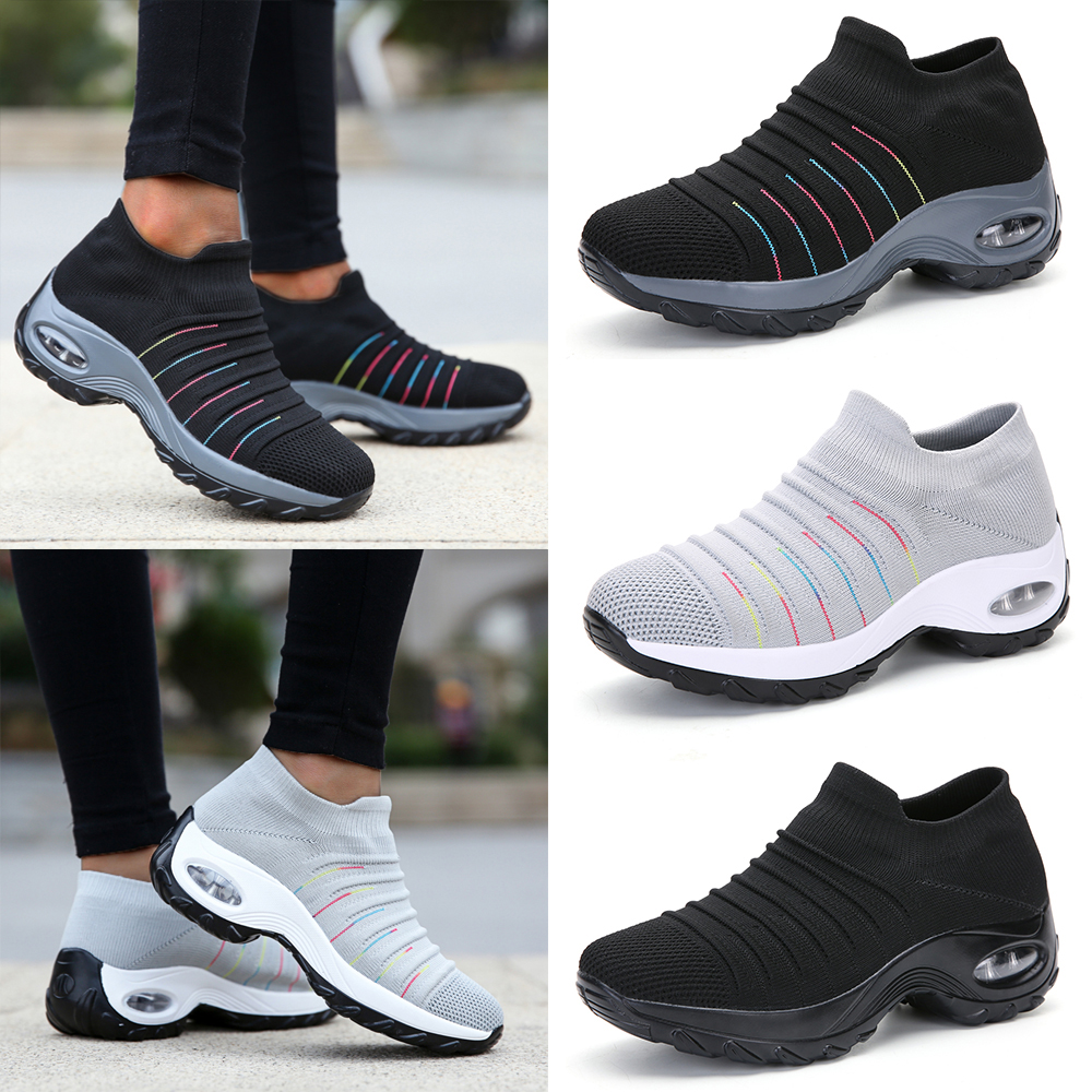 Womens Trainers Air Cushion Slip On Breathable Sneakers Sport Running ...