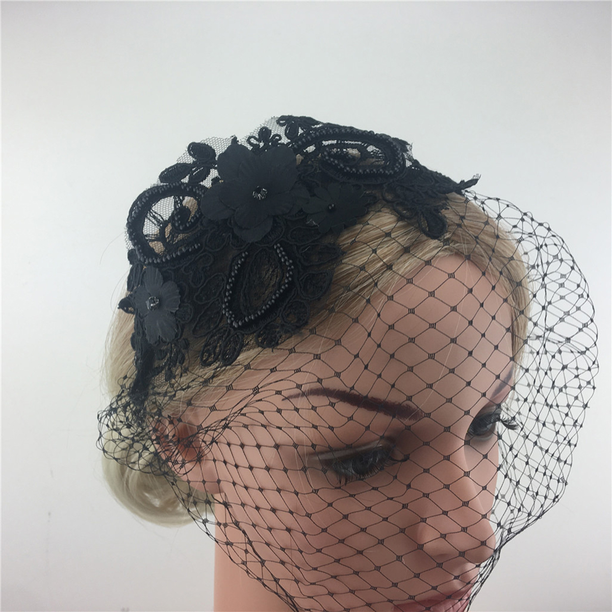 9612 Bridal Wedding Veil Fascinator Mesh Lace Headband Tea Party Flower Bridal Veil Fascinator – Mesh Lace Flower Tea Party Headband  main image 2