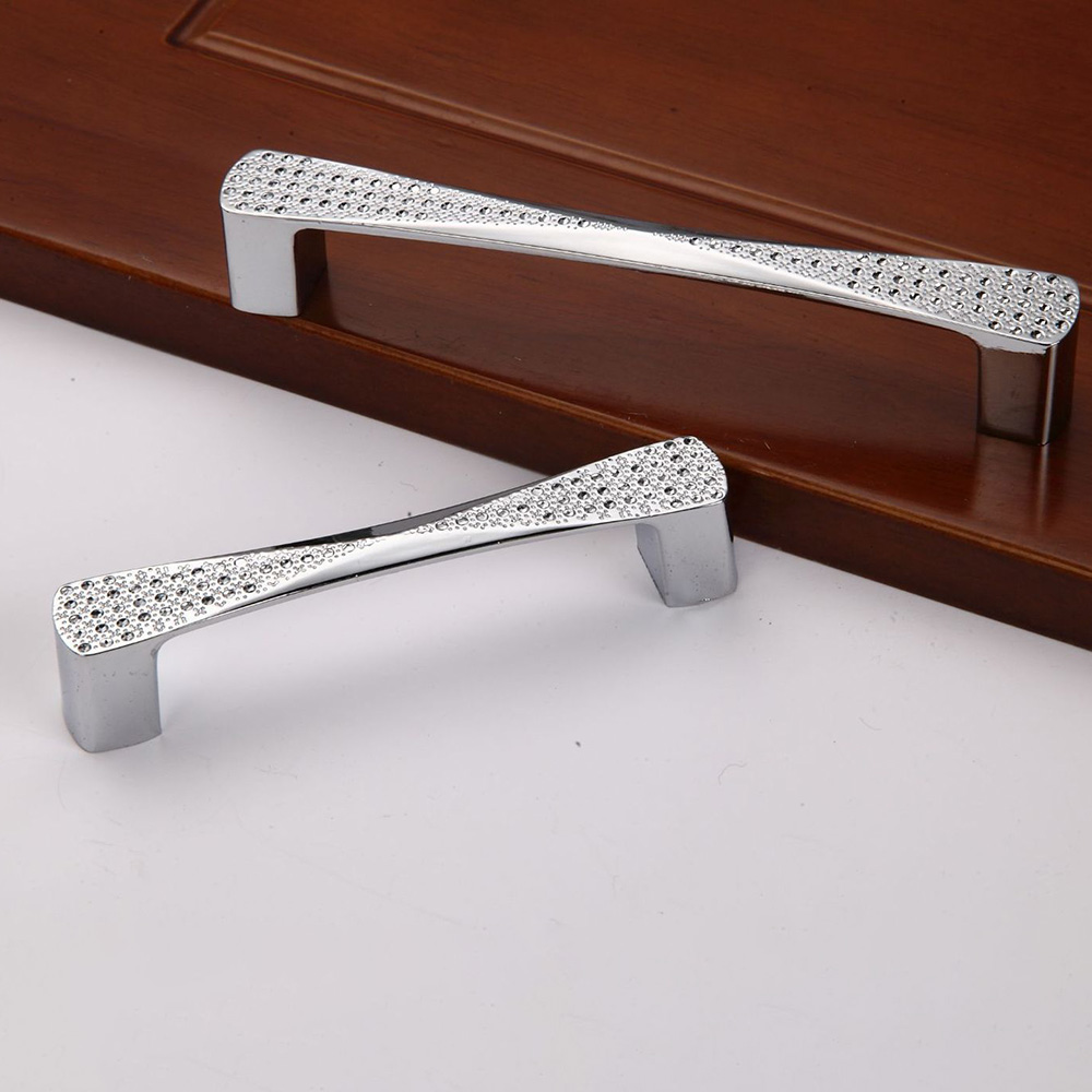 96/128/160mm Bow Door Handles Sliver Crystal Kitchen Cupboard