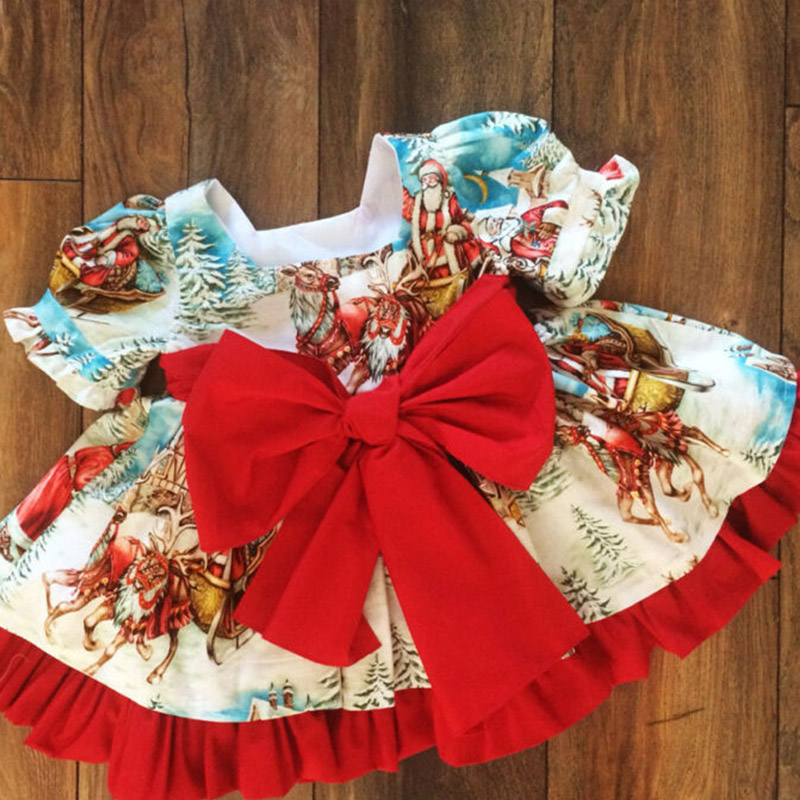 USA Christmas Toddler Kids Baby Girl Xmas Flared Party Santa Swing Dress Clothes
