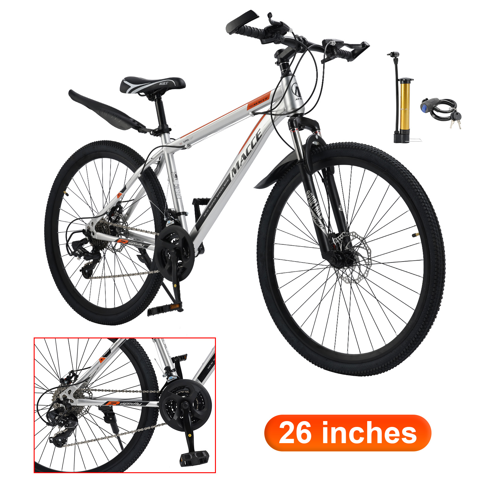 Mountain Bike 27 Speed High Carbon Steel Frame Suspension Fork Disc Brakes Trail Riding