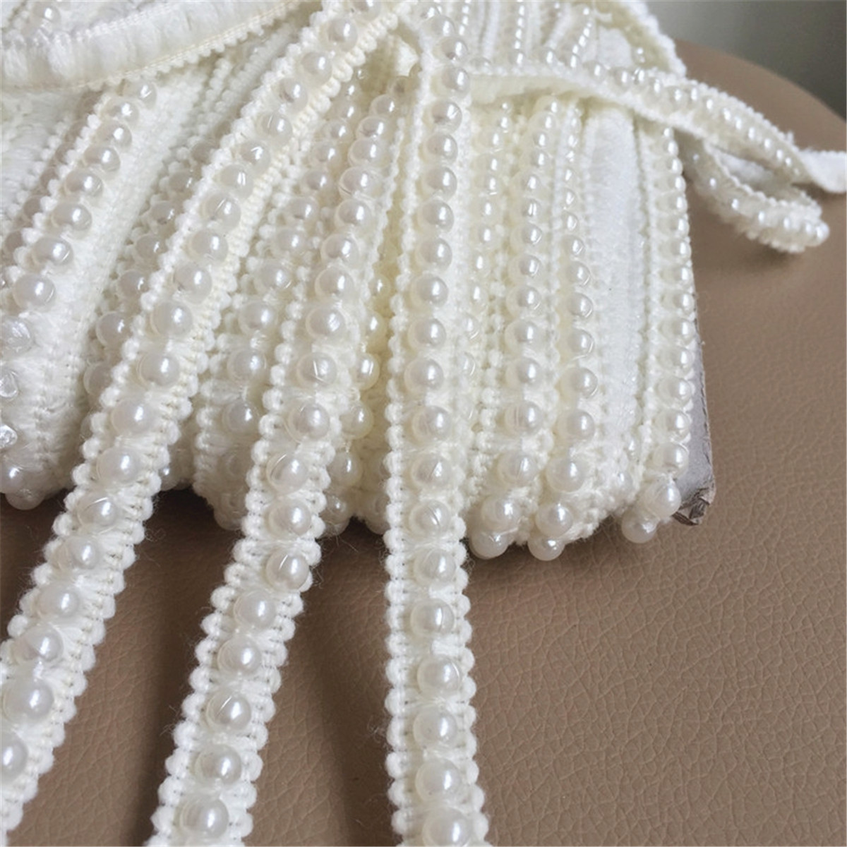 2yds White Pearl Beaded Lace Trim Braid Edge Ribbon Fabric Diy Sewing