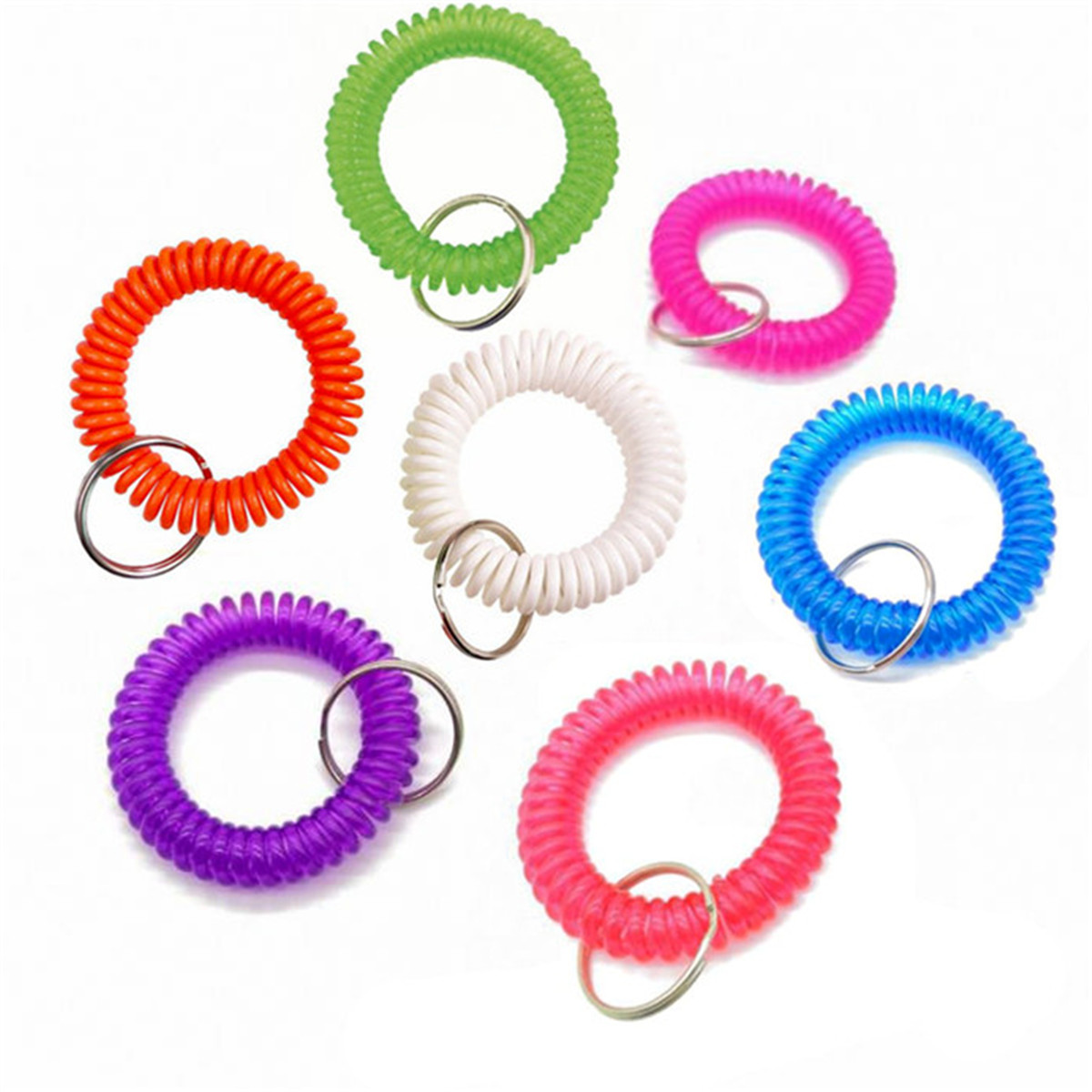 2x Plastic Spiral Wrist Coil Keychain Spring Key Chain Holder Keyring