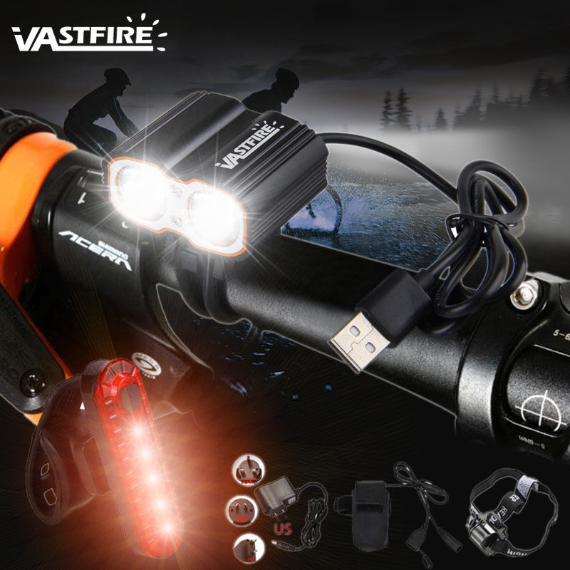 USB Rechargeable Bike Front Light 3x T6 LED Bycicle Headlamp Signal Rear Lamp K