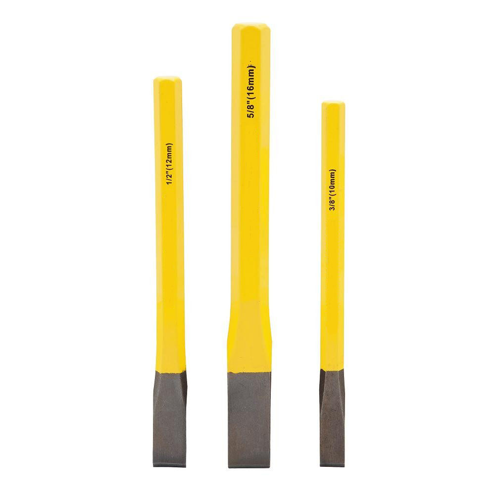 418298 Stanley 3 Piece 10,12,16mm Set Of Solid Steel Metal Cold Hammer Chisels