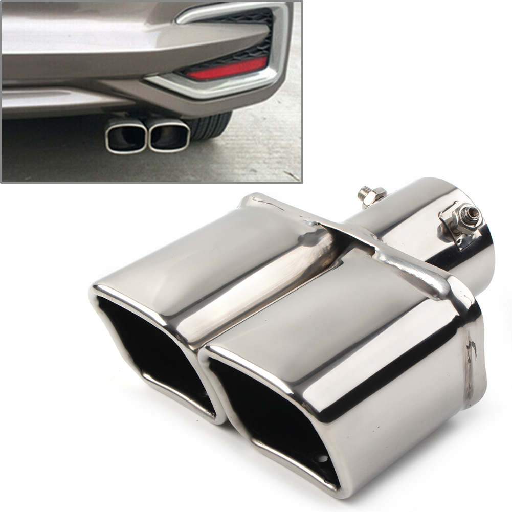 Exhaust Tail Tip Universal Silver Double Outlet Stainless