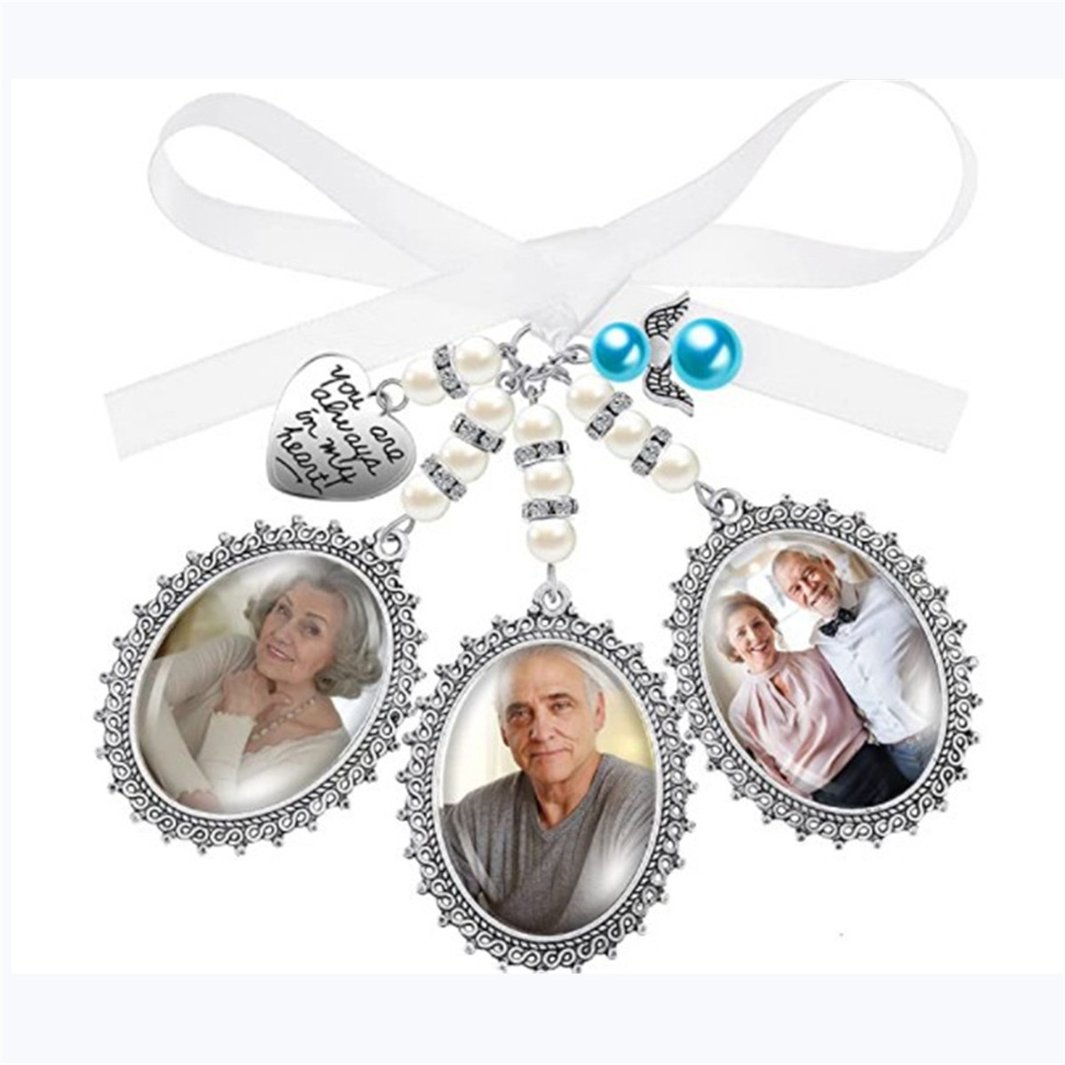 3 Pcs Wedding Bouquet Photo Charms DIY Pin Brooch Memorial Photo Charm  Picture Frame with Pendant for Wedding Memory