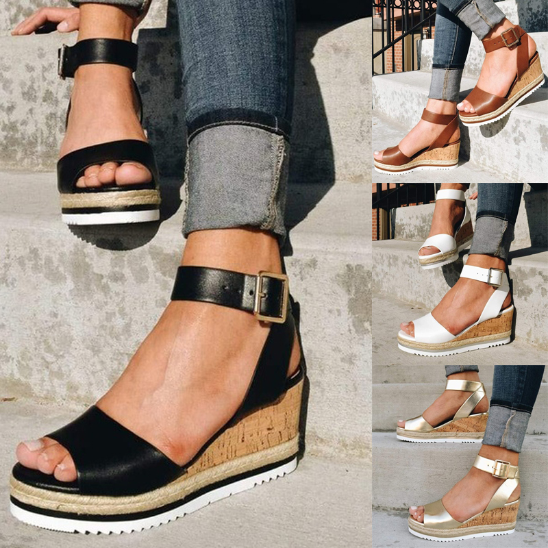 Women/'s Fashion Ankle Strap Buckle Platform Espadrille Sandal Shoes